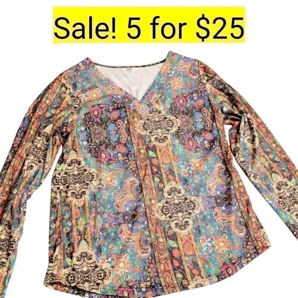 Soft Neutral Boho Cottagecore Floral Long Sleeve Top on Sale 5 for $25
